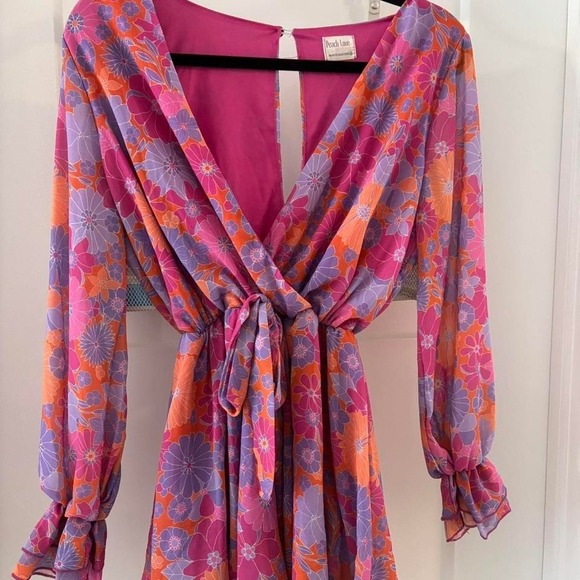 Peach Love floral colorful romper. Size Women's small Boho Girly Barbie flowy - Picture 2 of 5